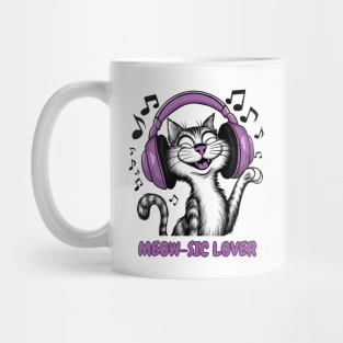 Music Lover Cat with Earphones | Groovy Feline Music Enthusiast Design Mug